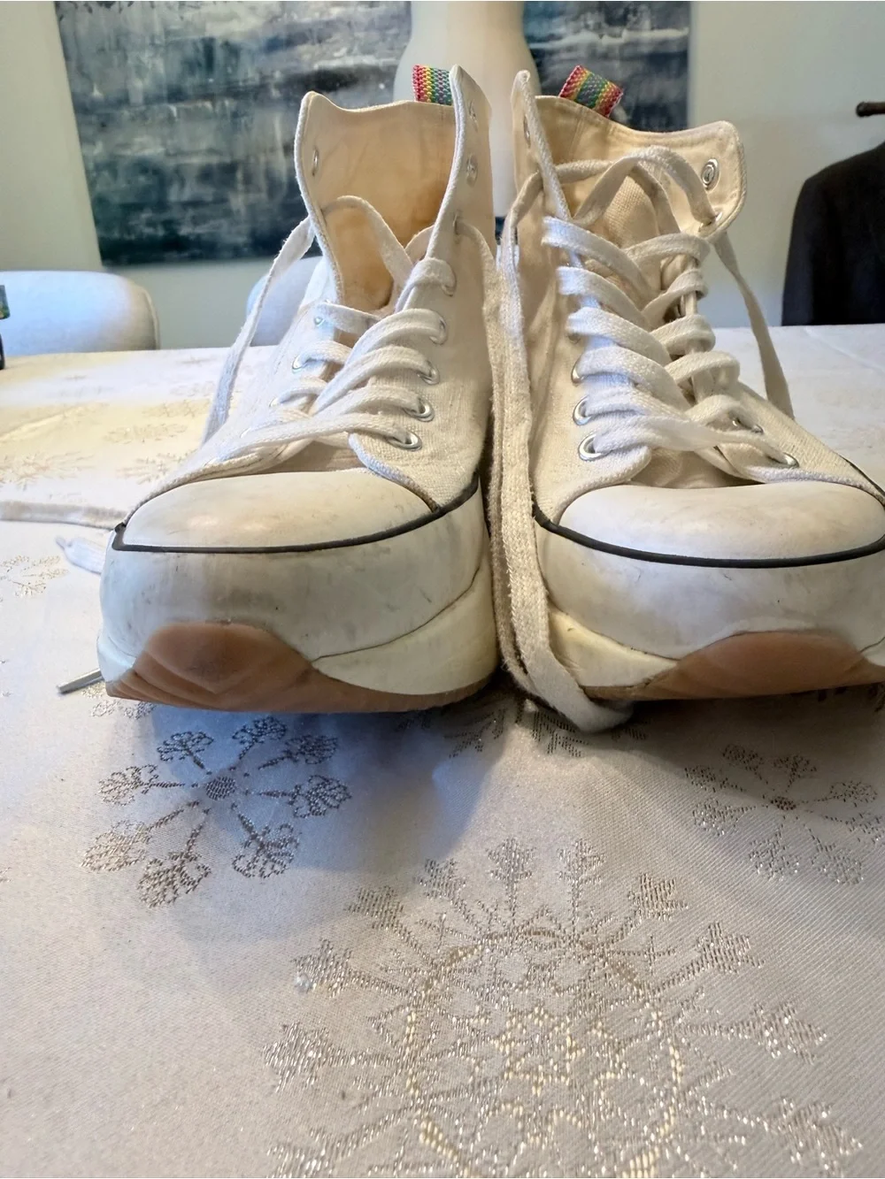 Madden Girl Winnona White Canvas Platform High-top Sneakers Rainbow tab Size 8